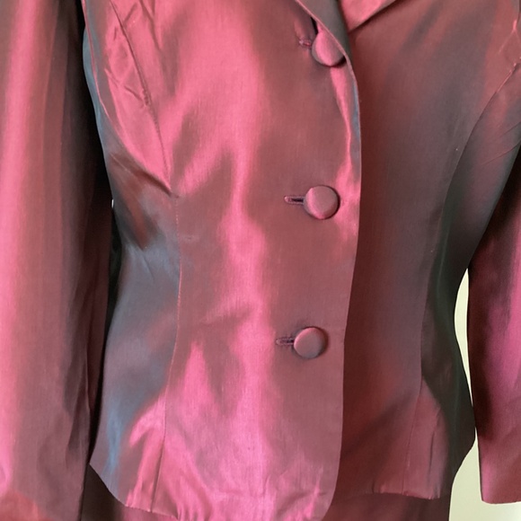 VINTAGE Holt Renfrew 2-piece Taffeta Outfit Burgundy US 8 - Picture 4 of 11